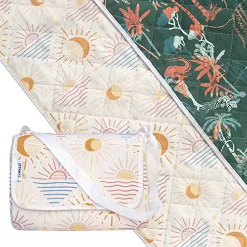 Shwally The Picnic Mat - Indoor/Outdoor Rug with Hand-Drawn Designs - Machine Washable, Water Resistant, Durable & Wipeable Material - Foldable & Easy to Carry - Large - style: Sunny Jungle