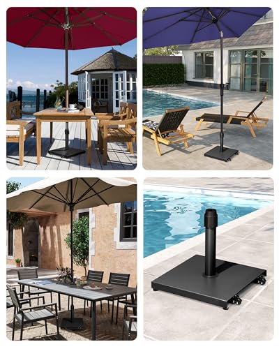 45lbs Patio Umbrella Base with Wheels - Heavy Duty Outdoor Patio Market Umbrella Stand for Deck with Rollers, Poolside, Balcony, Wind-Resistant Design, Black - color: Black