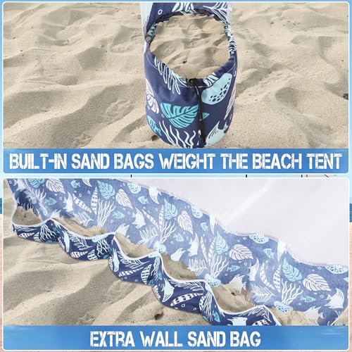 UPWELL Beach Tent Easy Set Up Canopy Sun Shelter Shade with UPF 50+UV Protection Portable Beach Umbrella Outdoor Sunwall with Sand Pockets for Fishing Backyard Camping (Blue Stripe) - color: Cottage