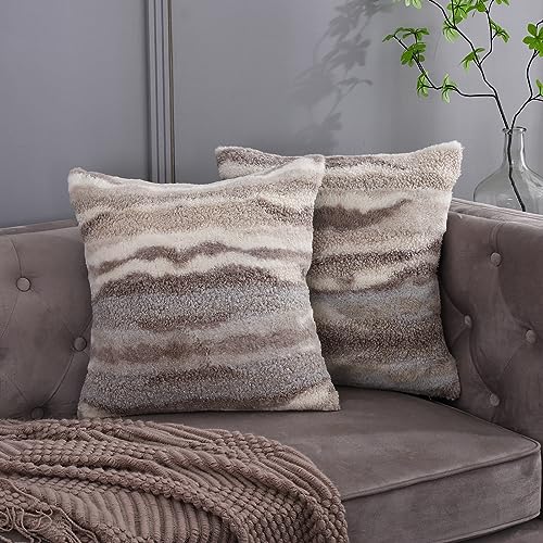 Fluffy Couch Throw Pillow Covers 18x18 Neutral Faux Fur Boucle Plush Fuzzy Decorative Accent Cushion Cases Home Decor Winter Decorations for Livingroom Bed Sofa,Set of 2 Grey Gray - color: Grey, size: 18" x 18" (Pack of 2)