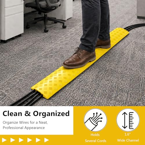 Heavy Duty Cord Cover 2 Pack 40 Inch Cable Protector Ramp 11000 lbs, Outdoor Floor Wire Cover with 1.6" Wide Channel, Modular Interlocking Anti Trip Cable Ramp for Driveway Sidewalk Garage(Yellow) - color: Yellow, size: Small