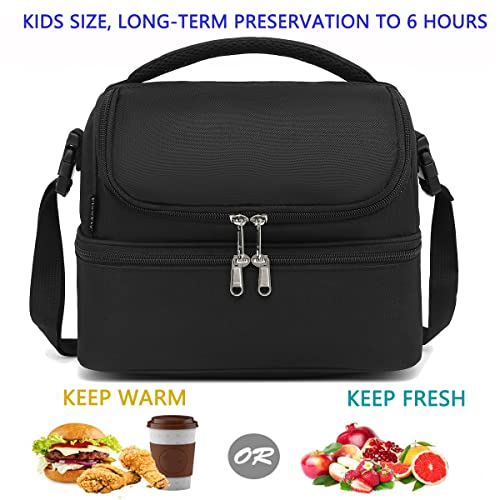 FlowFly Double Decker Cooler Insulated Lunch Bag Large Tote for Boys, Girls, Men, Women, With Adjustable Strap,Black - color: Black