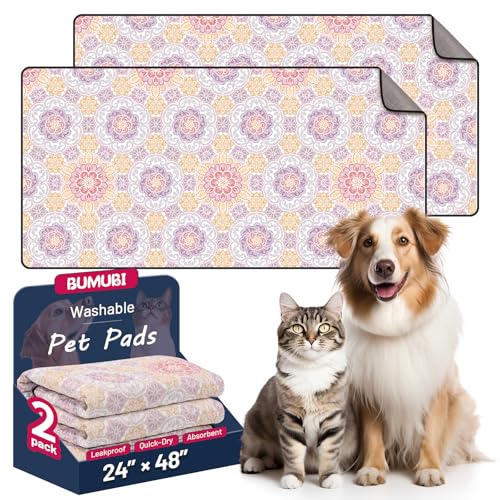 Washable Dog Pee Pads - Absorbent Reusable Puppy Training Pads, Waterproof Leak - Proof & Non - Slip for Crate Whelping Potty Training 24x48 (Pack of 2) - color: Pastel Multicolor, size: 24x48in(Pack of 2)