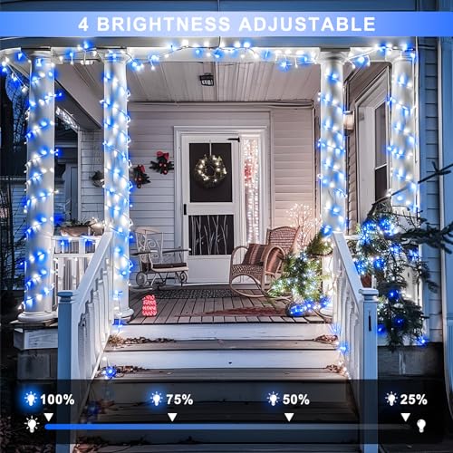 JMEXSUSS Blue and White Christmas Lights Outdoor with Remote, 168ft 600 LED String Lights Indoor Clear Wire Fairy Light Plug in for Bedroom Tree Birthday Party Xmas Decorations - color: Blue and White, size: 600 LED