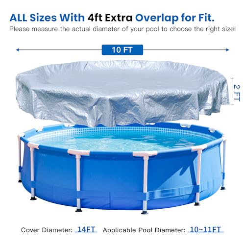 14FT Pool Covers for 10FT Above Ground Swimming Pool,Round Cover,Winter Pool Cover with Winch and Cable (Silver/Blue) - color: Silver/Blue, size: 14'(Round)