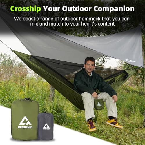 Camping Hammock Mosquito Net with Rain Fly - Portable Parachute Nylon Backpacking Hammock for Outdoor, Hiking, Backpacking, Backyard, Beach, Travel (Hold Up to 500lbs) - color: Green