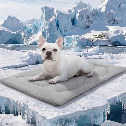 ASENKU Dog Cooling Mat, Portable & Durable Cooling Mat for Dogs, Summer Anti-Slip Breathable Cooling Bed for Small-Medium Dogs up to 35 lbs (French Bulldog, Beagle, Corgi), 32x20 inches, Grey Wave - color: Grey, size: Medium