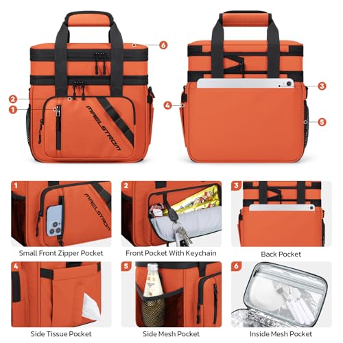 Maelstrom Lunch Box, 20L Insulated Lunch Bag for Men Women, Expandable Double Deck Leakproof Cooler Bag with 6 Pockets, Reusable Lunch Tote Bag for Work, Picnic, Travel, Orange - color: Orange