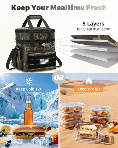 holuxer Tactical Lunch Bag & Lunch Box for Men - Large Double Deck Expandable Insulated Soft Adult Lunchbox for Work - Cooler Bag for Beach, Picnic, Camping,Outdoor，Travel (Camo,23L) - color: Camo, size: X-Large
