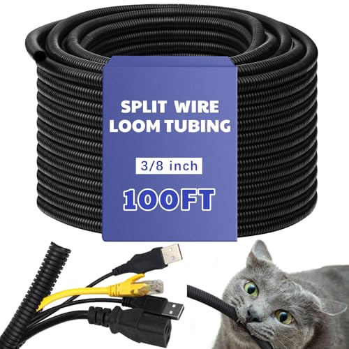 Kanayu Split Wire Loom Tubing Flame Retardant Wire Covering High Temperature Cable Sleeves Split Protector Cable Conduit for Industrial Electrical Automotive Marine(3/8''-100 ft,Black) - color: Black, size: 3/8''-100 Ft