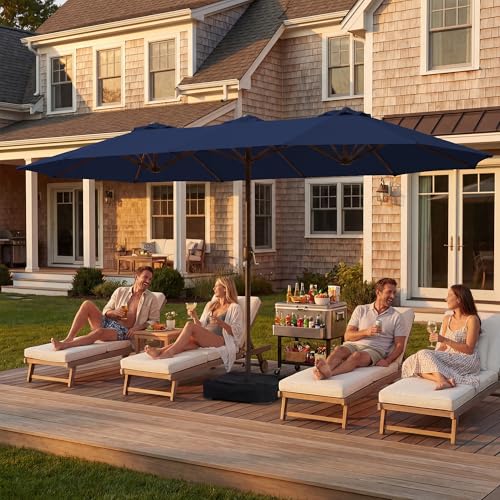 JEAREY 15ft Large Patio Umbrella with Base, Outdoor Rectangle Umbrella Double-Sided Market Umbrella with Stand for Pool, Deck, Backyard and Garden, Navy - color: Navy