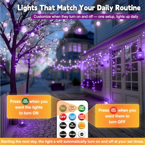 HXWEIYE Rechargeable Fairy Lights with Remote, 2 Pack 33ft 100LED Twinkle Lights with DIY Timer & Light Sensor, Waterproof Outdoor String Lights for Bedroom Patio Christmas Tree Decor, Purple - color: Purple, size: 100 LEDs - 2Pack