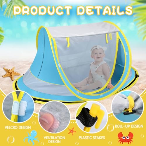 Baby Beach Tent,Large Pop Up Beach Tent Sun Shade for Beach,Portable Baby Travel Tent with Mosquito Net,Indoor Baby Play Tent,UPF 50+ UV Protection Sun Shelters for Infants - style: Blue