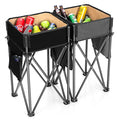 Goplus 2 PCS Folding Camping Tables, Portable Picnic Tables with Large Capacity Storage Sink, Side Pockets, Anti-Skid Feet, Lightweight Tables for Hiking, Fishing, BBQ, Beach (Black+Grey) - color: Black+grey