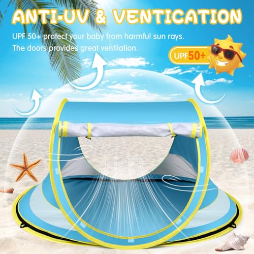 Baby Beach Tent,Large Pop Up Beach Tent Sun Shade for Beach,Portable Baby Travel Tent with Mosquito Net,Indoor Baby Play Tent,UPF 50+ UV Protection Sun Shelters for Infants - style: Blue