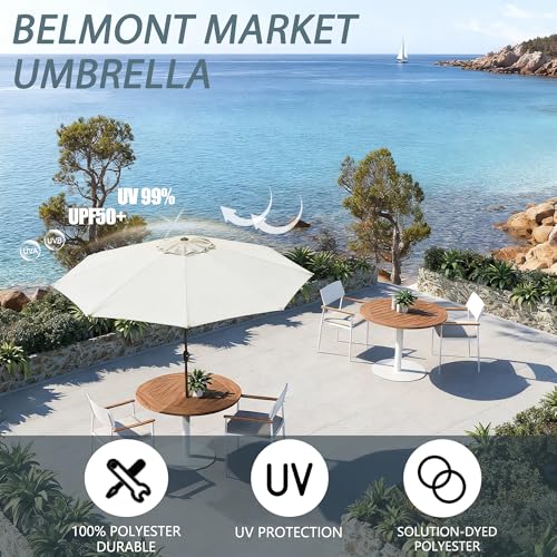9FT Large Outdoor Patio Umbrella Pool Market Umbrella-UV Resistant, Easy Push Button Tilt and Crank, 8 Sturdy Ribs Heavy-Duty Table Umbrella for Deck, Backyard, Garden (White) - color: White, size: 9 FT