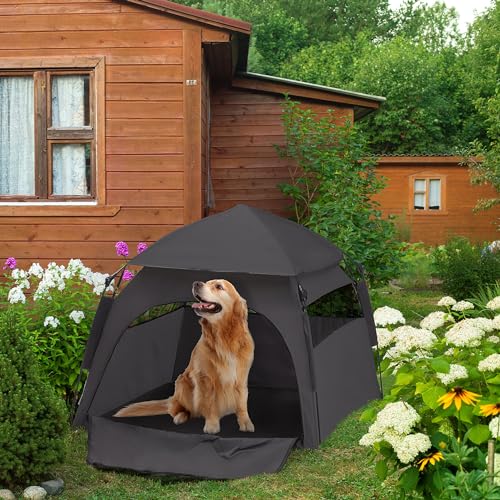 PawHut Pop Up Dog Tent for Extra Large and Large Dogs, Portable Pet Camping Tent with Carrying Bag for Beach, Backyard, Home - color: Dark Gray