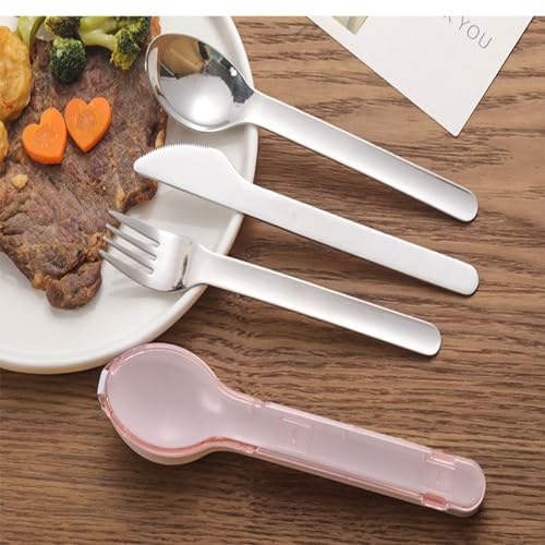 Travel Cutlery Set with Case Portable Silverware Utensils Set,ABS cutlery box, spoon and forkReusable Flatware Set Cutlery Set for Camping Picnic Hiking Office (pink), 1, BXCJ01 - color: Pink