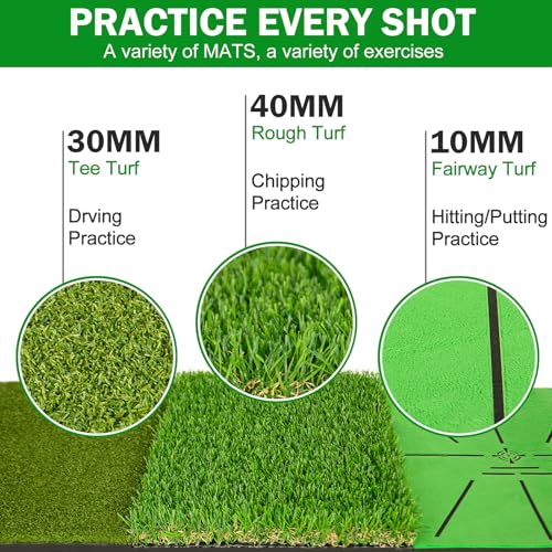 Golf Hitting Mat with Golf Tees - Golf Practice Mat for Swing Path Feedback Detection Batting, Golf Chipping Mat with Extra Replaceable No-Slip Pads for Indoor/Outdoor Training