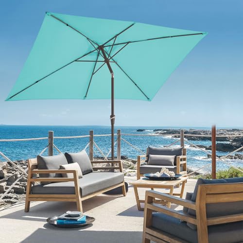 JEAREY 6.5x10 ft Rectangular Patio Umbrellas Outdoor Market Umbrella with Push Button Tilt and Crank, T-Blue - color: T-Blue, size: 6.5x10ft