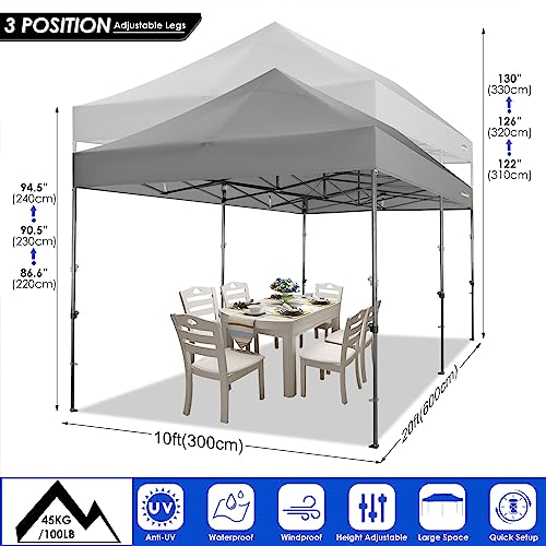 COBIZI 10x20 Heavy Duty Pop up Canopy Tent with 6 sidewalls Easy Up Commercial Outdoor Canopy Wedding Party Tents for Parties All Season Wind & Waterproof Gazebo with Roller Bag,Grey(Frame Thickened) - color: Gray, size: 10x20 With 6 Sidewalls