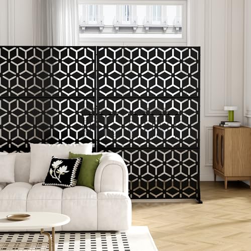 Casaphoria 72" H x 47" W Metal Outdoor Privacy Screen, Freestanding Decorative Divider for Patio, Deck, Balcony, and Garden with Stable Base, Black Bob - color: Black Bob
