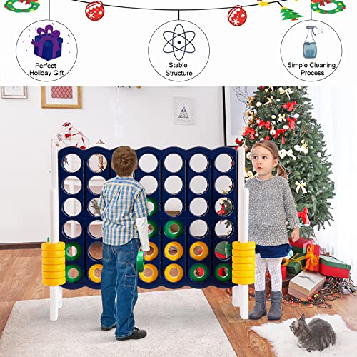 COSTWAY Jumbo 4-to-Score Giant Game Set, 4 in A Row for Kids and Adults, 3.5FT Tall Indoor & Outdoor Game Set with 42 Jumbo Rings & Quick-Release Slider, Perfect for Holiday Party & Family Game - color: Dark Blue