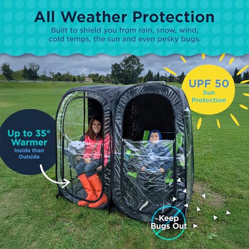 WeatherPod® Side-by-Side™ 2-4 Person Pop-Up Sports Tent Pod - The Original Shark Tank Instant Setup All-Weather Pod Shelter for Outdoor Sports, Rain, Wind & Cold - size: 2 Person