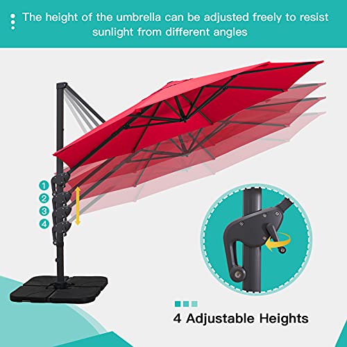 Sunnyglade 11Ft Cantilever Patio Umbrella Deluxe Offset Umbrella 360°Rotation & Integrated Tilting System Heavy Duty Patio Hanging Umbrella for Market Garden Deck Pool Backyard Patio (Red, 11 ft) - color: Red, size: 11 ft