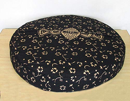 Large Hippie Mandala Round Floor Pillow Cover Ottoman Pouf Cover Daybed Cotton Cushion Cover with Heavy Duty Zipper Seating Ottoman Poufs Dog-Pets Bed 35" (Black Gold Flower, 35" Round) - color: Black Gold Flower, size: 35" x 35" (Pack of 1)