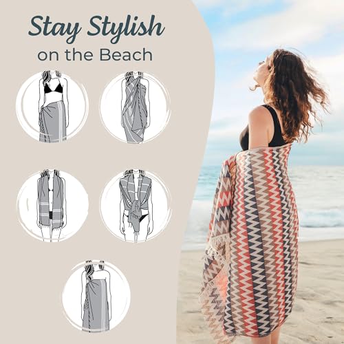 Turkish Beach Towel 35”x67” – 100% Cotton, Quick Dry, Lightweight Oversized Beach Towel for Pool & Travel – Zig Zag Navy Red Color - color: Gypsy Red Navy