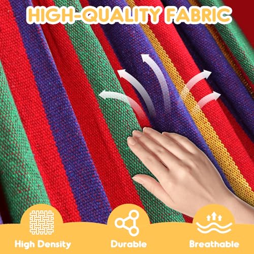 ANYOO Cotton Hammock Portable Camping Hammocks for Hanging Sturdy Garden Comfortable Fabric Hammock with Tree Straps Up to 660lbs with Travel Bag for Camping Outdoor/Indoor Patio Backyard - color: Red