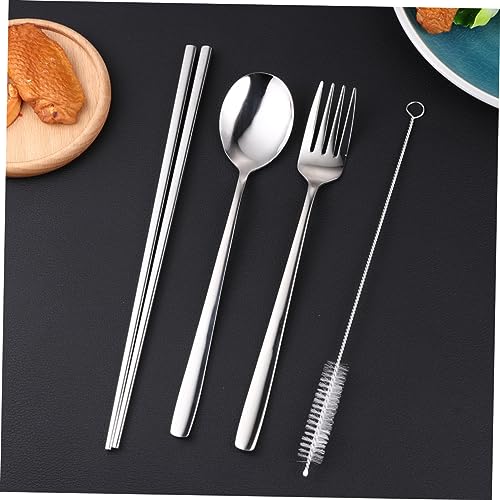 LABRIMP 8pcs Stainless Steel Tableware Set Portable Cutlery Kit with Chopsticks and Straws for Outdoor Dining Picnics and Daily Use Includes Black Carrying Bag