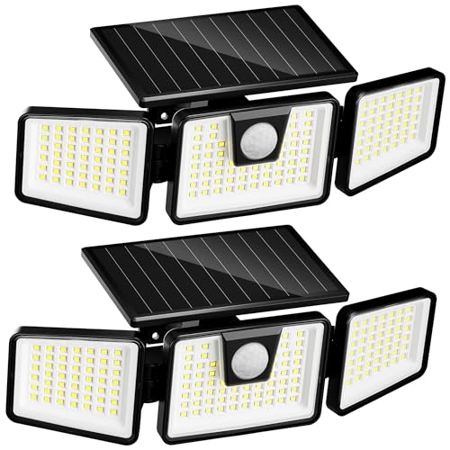 INCX Solar Lights Outdoor Waterproof, 3000 LM 156 LED Motion Sensor Outdoor Lights, 3 Heads Solar Powered Security Flood Light Motion Detected Spotlight for Patio Garage Yard Entryways, 2 Pack Black - color: Black, size: 2 Pcs