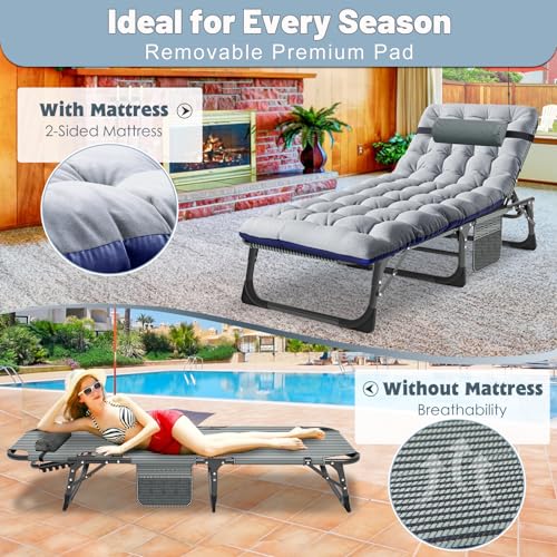 Slsy Sleeping Cots for Adults, 5-Position Folding Chaise Lounge Chairs Outdoor, Portable Folding Bed Cot Lounge Chair for Beach Lawn Camping Pool Sun Tanning - color: Flannel Gray