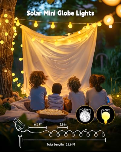 Brightown Solar String Lights Outdoor Waterproof, 19.6Ft 60 LED Globe Solar Patio Lights, 8 Modes Balcony Lights for Yard Patio Tree Canopy Party Camping Balcony - color: Warm White, size: 60 LED-Globe