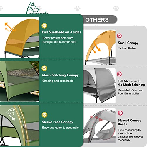 Upgraded Elevated Dog Bed with Canopy, Portable Raised Outdoor Dog Bed with Stable Anti-Slip Feet, Wider Shade Pet Bed Cot, Raised Pet Beds for Large Pets Camping, Indoor & Outdoor Use - color: Dog Canopy-Green, size: 50.0"L x 32.0"W x 42.5"Th