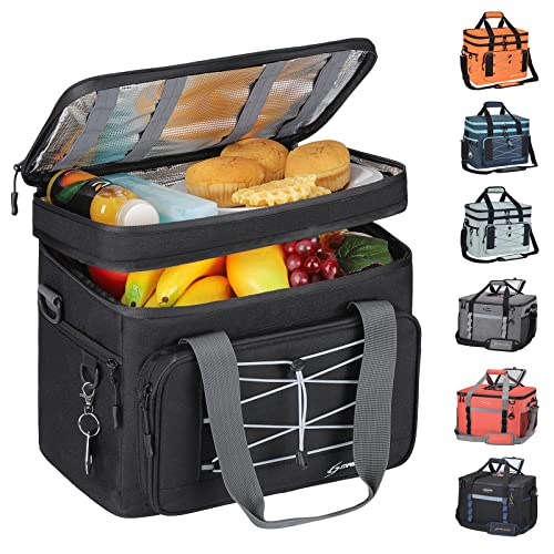 Maelstrom Portable Collapsible Soft Cooler Bag – 24/30/60 Cans Double-Deck Leakproof Ice Chest for Beach, Camping & Grocery - color: Black, size: 60 Can