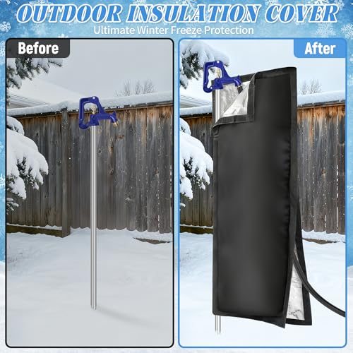 Outdoor Faucet Covers for Winter, 47.2"H×13.4"W - Waterproof Oxford Fabric Water Faucet Cover, Freeze Protection Outdoor Faucets Hose Bibs for Wall Taps Garden, Lawn, and Sprinkler Systems - size: 47.2×13.4inch