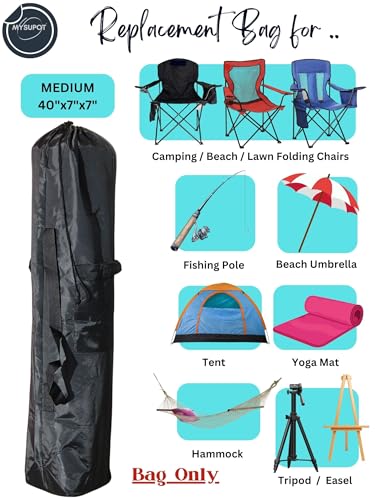 Replacement Bag for Folding Camping Chair, Portable Camp Chair, Hammock, Yoga Mat, Umbrella, Tents, Tripods, Fishing Poles - 420D Oxford Polyester Fabric - color: Black, size: Medium 40"x7"x7"