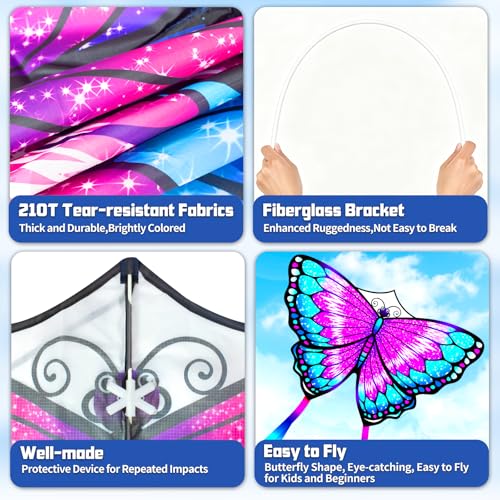 2 Pack Patriotic Eagle & Dragon & Butterfly Kite for Kids and Adults, Easy to Fly Huge Kites for Kids Ages 4-8 8-12 with 328FT String for Beach Park Easter Gift Outdoor Games and Activities - style: 2 Pack Butterfly Kites