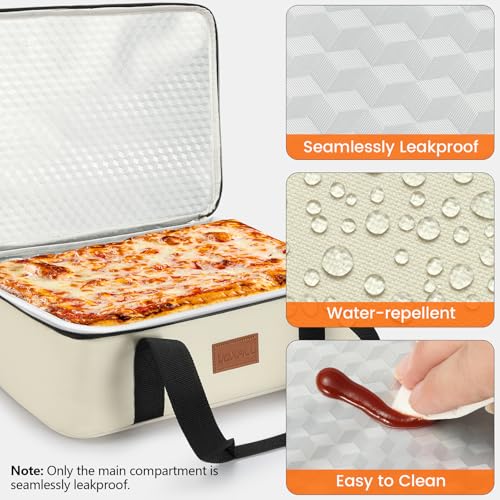 Food Warmer Electric Casserole Carrier - Large Heated Lunch Bag for Car Truck, 12V/24V/110V, Thermos for hot food for Potluck Cookouts Parties Picnic,Lasagna Lugger,Fits 9"x13" Baking Pan (Beige) - size: Beige