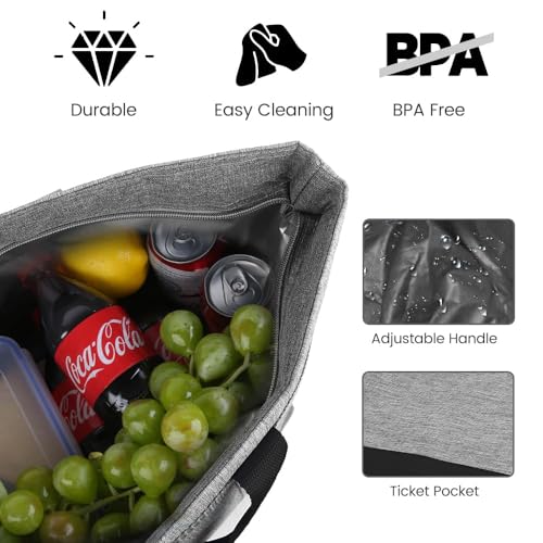 Insulated Cooler Bag, 1PK Insulate Tote Bag for Grocery Shopping, Cooler Bags Insulated for Travel/Picnic, Pizza/Food Delivery Bag to Keep Food Cold/Hot (Cationic Cloth, Non-Waterproof, Grey) - color: Grey, size: Non-waterproof Pro