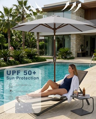 PatioKingdom 10FT Patio Umbrella with Push Button Tilt and Crank, Outdoor Market Umbrella with 8 Fiberglass Ribs, UV Protection Table Umbrella for Pool,Backyard,Garden,Deck - color: Light Gray, size: 10FT