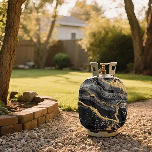 Rv Propane Tank Cover Black Gold Gas Tank Covers Protective Covers for Grill, Travel Trailer RV and Outdoor Use Windproof Weatherproof Gas Carrier - color: Black Gold