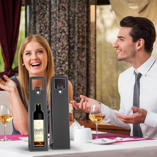 RYDDOY Wine Gift Bag, Reusable Leather Wine Tote Carrier, Single Bottle Champagne Beer Gift Bags Carrier for Birthday, Wedding, Picnic Party, Christmas festival Gifts (Black) - color: B-Black-16.1×3.5×3.5