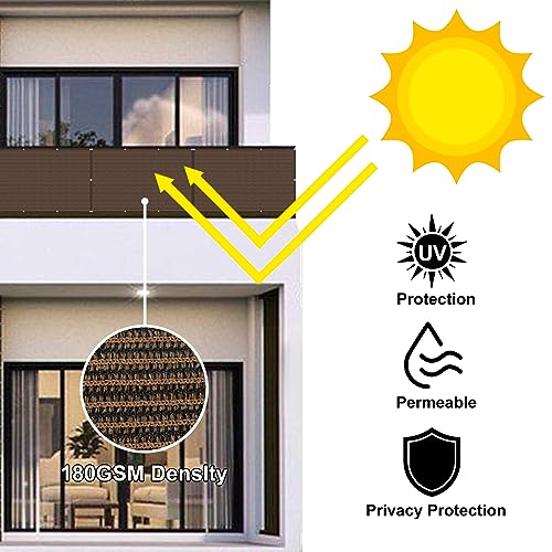 Eden's Decor Balcony Privacy Screen Brown 2'6"x 6' Cover Mesh Windscreen Weather-Resistant UV Protection for Backyard Deck, Patio, Balcony, Pool, Porch, Fence, Railing, Gardening - color: Brown, size: 2'6"x 6'