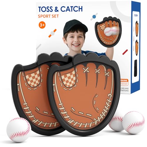HYES Toss and Catch Ball Set, Outdoor Games for Kids, Beach Yard Camping Toys for Adult & Family, Kids Baseball Glove for 3 4 5 6 7 8+ Year Old Boys & Girls (2 Paddles & 3 Balls) - style: 2 pack