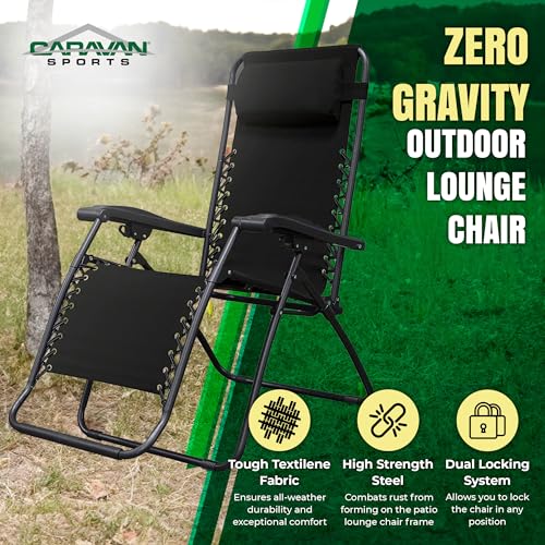 Caravan Sports Zero Gravity Outdoor Portable Folding Camping Lawn Deck Patio Pool Recliner Lounge Chair for Adults, Adjustable Headrest, Black - color: Black