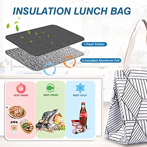 iknoe Insulated Lunch Bag for Women & Adults, 9L Foldable Wide-Open Cooler Bag with Pockets, Leakproof & Portable, for Picnic, Office, Beach(White diamond) - color: White Rhombus, size: Velcro Closure